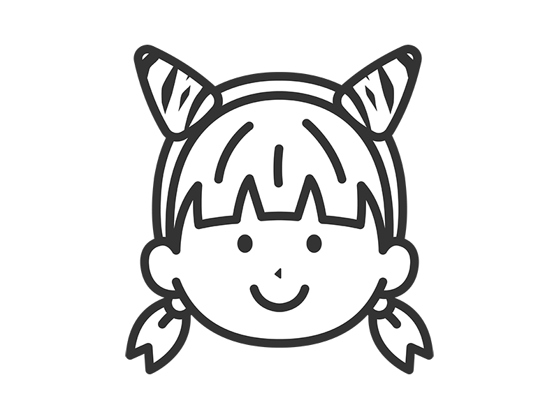 2本角の鬼のカチューシャをつけた、女の子のアイコン（線画）の無料イラスト｜透過PNG・商用利用OK