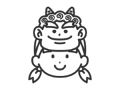 2本角の鬼のお面をつけた、女の子のアイコン（線画）の無料イラスト｜透過PNG・商用利用OK