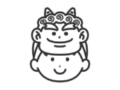 2本角の鬼のお面をつけた、男の子のアイコン（線画）の無料イラスト｜透過PNG・商用利用OK