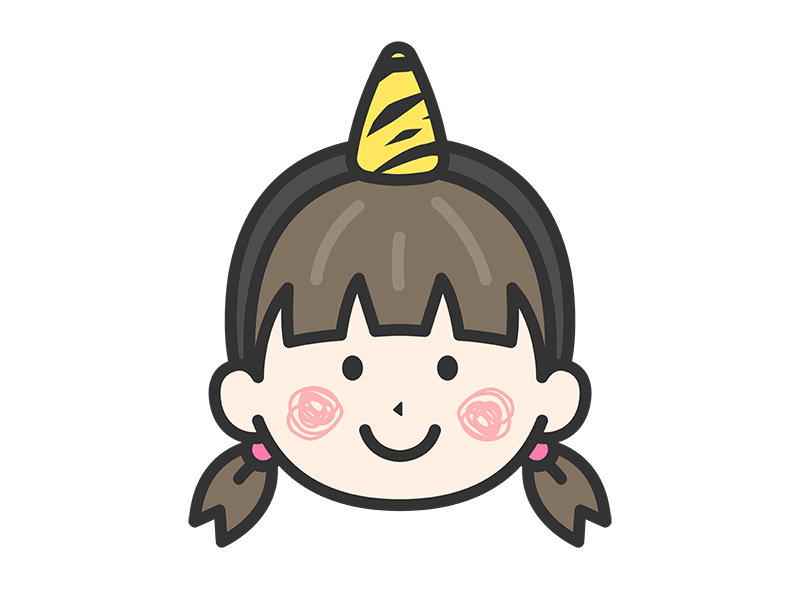1本角の鬼のカチューシャをつけた、女の子のアイコン（線画カラー）の無料イラスト｜透過PNG・商用利用OK
