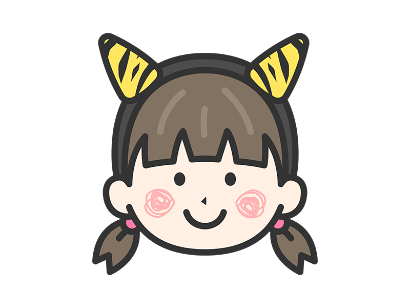 2本角の鬼のカチューシャをつけた、女の子のアイコン（線画カラー）の無料イラスト｜透過PNG・商用利用OK