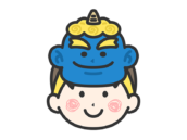 青鬼のお面をつけた、男の子のアイコン（線画カラー）の無料イラスト｜透過PNG・商用利用OK