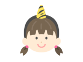 1本角の鬼のカチューシャをつけた、女の子のアイコンの無料イラスト｜透過PNG・商用利用OK