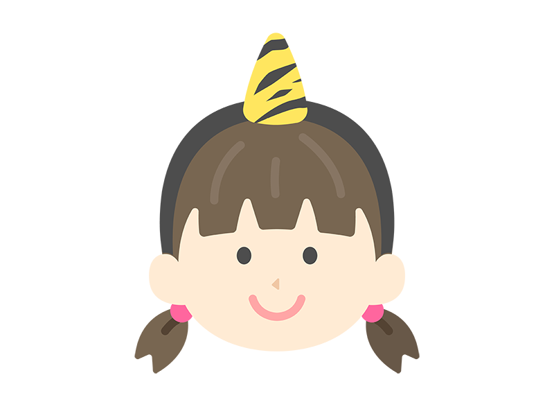 1本角の鬼のカチューシャをつけた、女の子のアイコンの無料イラスト｜透過PNG・商用利用OK