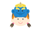 青鬼のお面をつけた、女の子のアイコンの無料イラスト｜透過PNG・商用利用OK