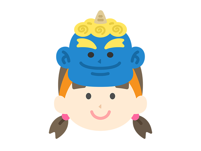 青鬼のお面をつけた、女の子のアイコンの無料イラスト｜透過PNG・商用利用OK