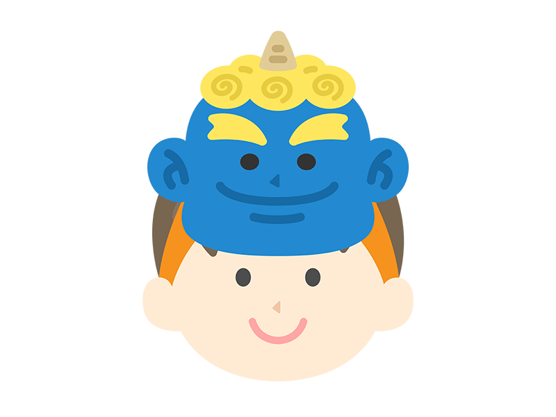 青鬼のお面をつけた、男の子のアイコンの無料イラスト｜透過PNG・商用利用OK