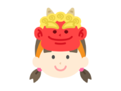 赤鬼のお面をつけた、女の子のアイコンの無料イラスト｜透過PNG・商用利用OK