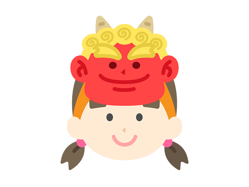 赤鬼のお面をつけた、女の子のアイコンの無料イラスト｜透過PNG・商用利用OK
