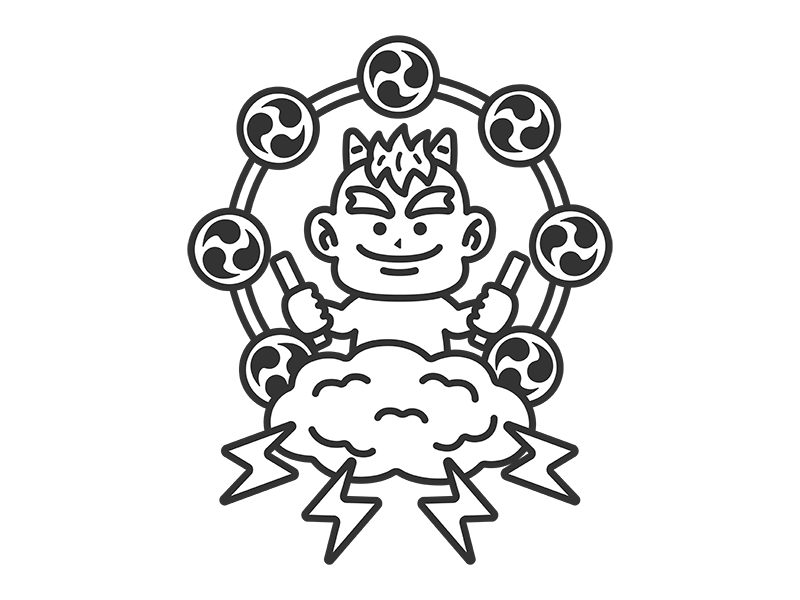 黄鬼の雷様のアイコン（線画）の無料イラスト｜透過PNG・商用利用OK