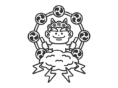 赤鬼の雷様のアイコン（線画）の無料イラスト｜透過PNG・商用利用OK