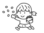 豆まきをする、女の子のアイコン（線画）の無料イラスト｜透過PNG・商用利用OK