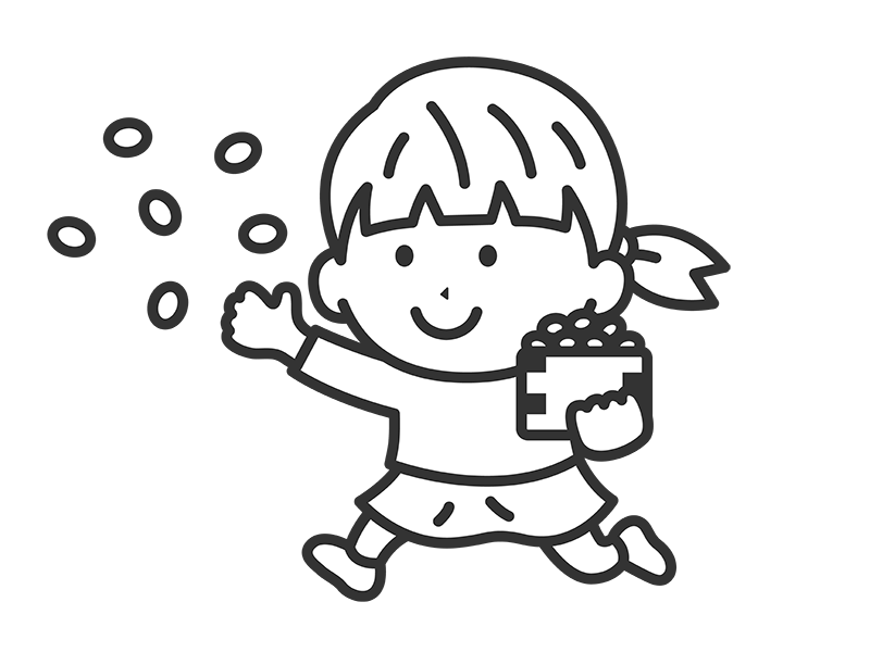 Free illustration of a girl icon (line drawing) throwing beans