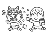 赤鬼を対峙する、男の子のアイコン（線画）の無料イラスト｜透過PNG・商用利用OK