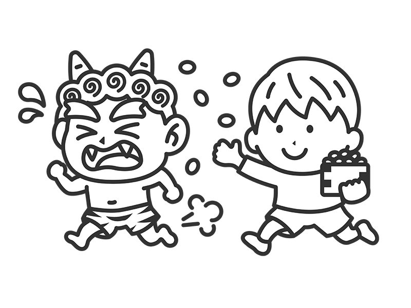 Free illustration of a boy icon (line drawing) confronting a red demon