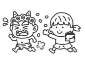 赤鬼を対峙する、女の子のアイコン（線画）の無料イラスト｜透過PNG・商用利用OK