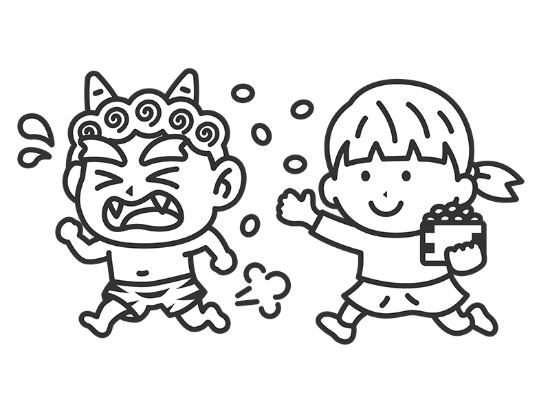 Free illustration of a girl icon (line drawing) confronting a red demon