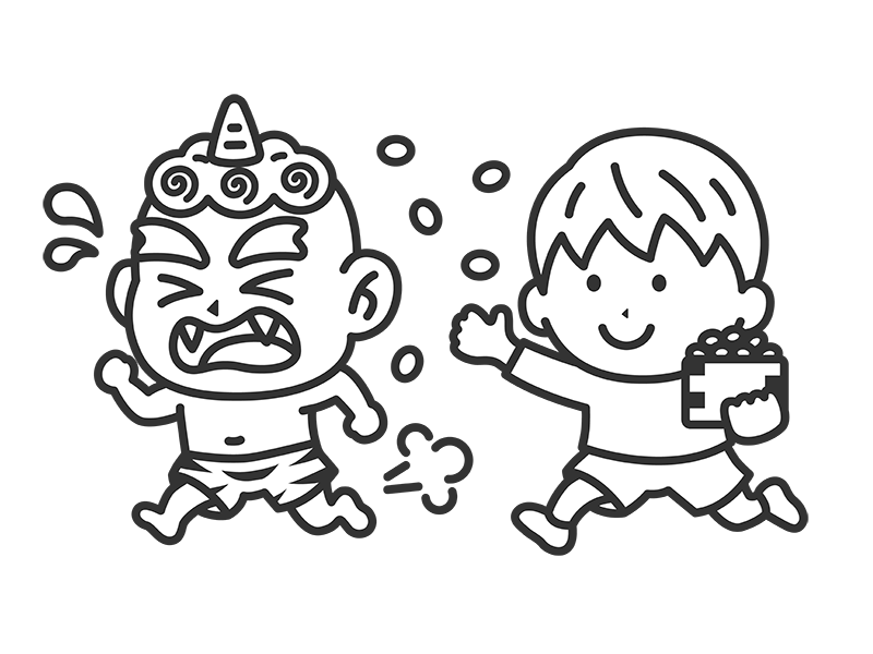 Free illustration of a boy icon (line drawing) confronting a blue demon