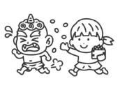 青鬼を対峙する、女の子のアイコン（線画）の無料イラスト｜透過PNG・商用利用OK