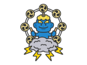 青鬼の雷様のアイコン（線画カラー）の無料イラスト｜透過PNG・商用利用OK
