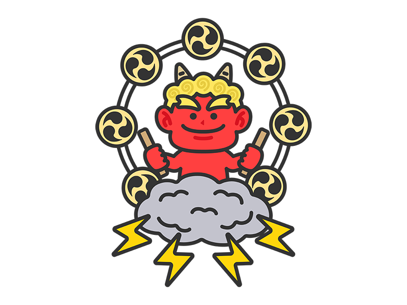 Free illustration of red demon thunder icon (line drawing color)