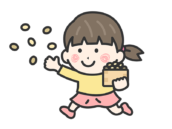 豆まきをする、女の子のアイコン（線画カラー）の無料イラスト｜透過PNG・商用利用OK