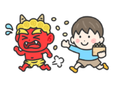 赤鬼を対峙する、男の子のアイコン（線画カラー）の無料イラスト｜透過PNG・商用利用OK