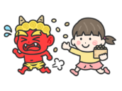 赤鬼を対峙する、女の子のアイコン（線画カラー）の無料イラスト｜透過PNG・商用利用OK