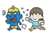 青鬼を対峙する、男の子のアイコン（線画カラー）の無料イラスト｜透過PNG・商用利用OK