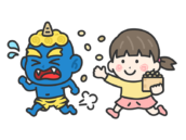 青鬼を対峙する、女の子のアイコン（線画カラー）の無料イラスト｜透過PNG・商用利用OK