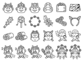 豪華版！節分のスペシャルアイコン（線画）の無料イラストセット｜透過PNG・商用利用OK