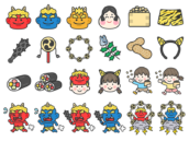 豪華版！節分のスペシャルアイコン（線画カラー）の無料イラスト｜透過PNG・商用利用OK