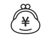 円マークのついた、がま口財布のアイコン（線画）の無料イラスト｜透過PNG・商用利用OK