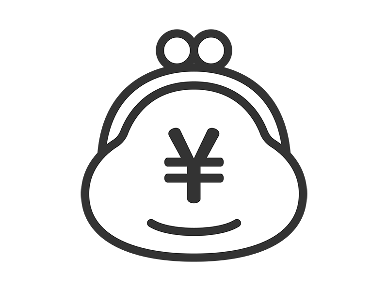 円マークのついた、がま口財布のアイコン（線画）の無料イラスト｜透過PNG・商用利用OK