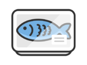 スーパーのパックに入った、魚のアイコン（線画カラー）の無料イラスト｜透過PNG・商用利用OK