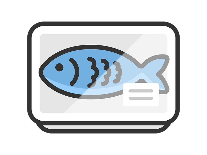 Free illustration of a fish icon (line drawing color) in a supermarket pack