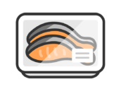 スーパーのパックに入った、鮭の切り身のアイコン（線画カラー）の無料イラスト｜透過PNG・商用利用OK