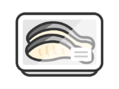 スーパーのパックに入った、魚の切り身のアイコン（線画カラー）の無料イラスト｜透過PNG・商用利用OK