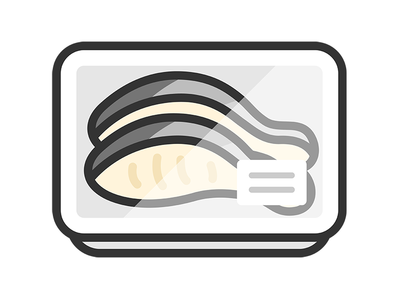 Free illustration of a fish fillet icon (line drawing color) in a supermarket pack