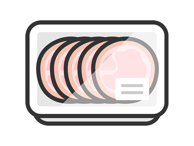 スーパーのパックに入った、ロースハムのアイコン（線画カラー）の無料イラスト｜透過PNG・商用利用OK