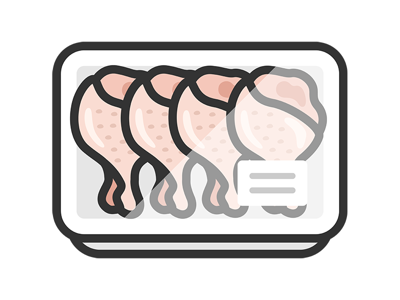 スーパーのパックに入った、生の手羽元のアイコン（線画カラー）の無料イラスト｜透過PNG・商用利用OK