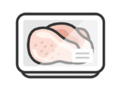スーパーのパックに入った、鶏モモ肉のアイコン（線画カラー）の無料イラスト｜透過PNG・商用利用OK