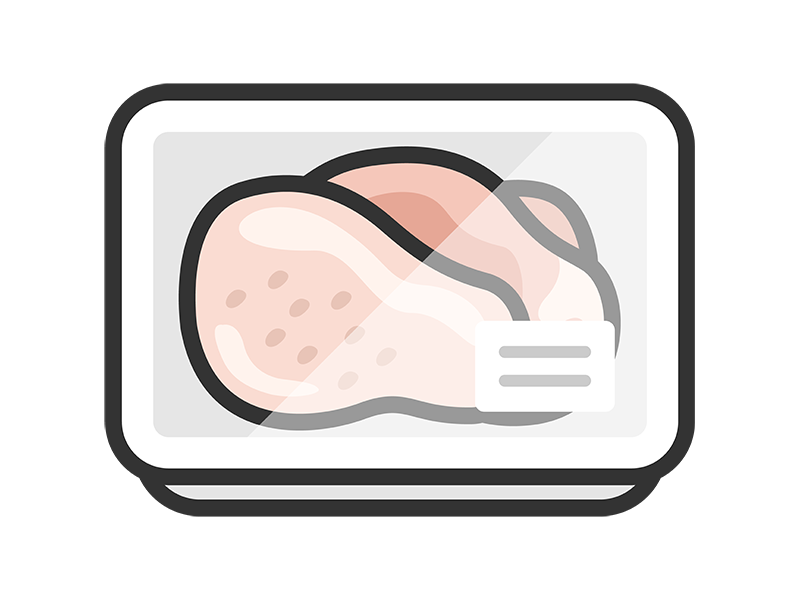 スーパーのパックに入った、鶏モモ肉のアイコン（線画カラー）の無料イラスト｜透過PNG・商用利用OK