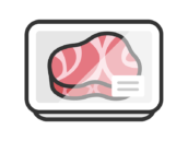 スーパーのパックに入った、フィレステーキ肉のアイコン（線画カラー）の無料イラスト｜透過PNG・商用利用OK