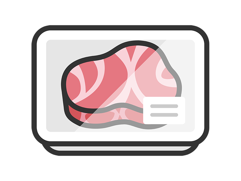 スーパーのパックに入った、フィレステーキ肉のアイコン（線画カラー）の無料イラスト｜透過PNG・商用利用OK