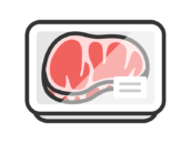 スーパーのパックに入った、ステーキ肉のアイコン（線画カラー）の無料イラスト｜透過PNG・商用利用OK