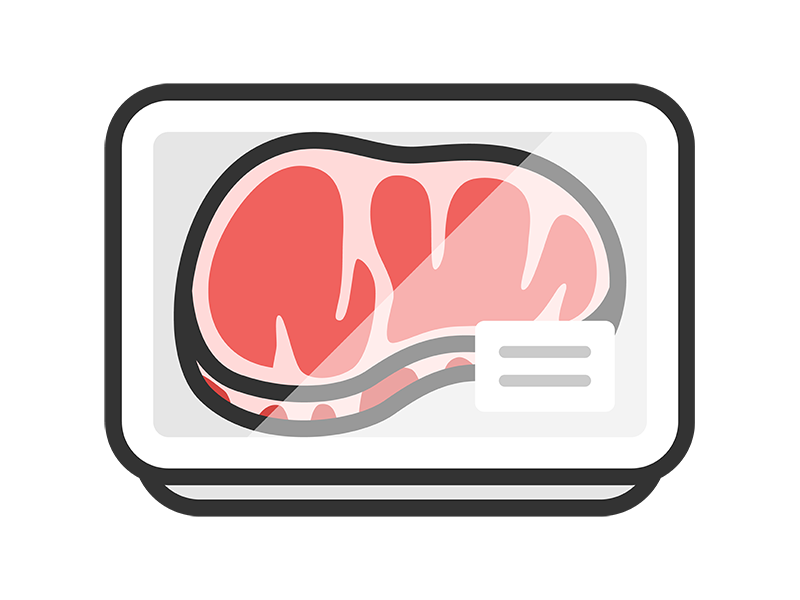 スーパーのパックに入った、ステーキ肉のアイコン（線画カラー）の無料イラスト｜透過PNG・商用利用OK