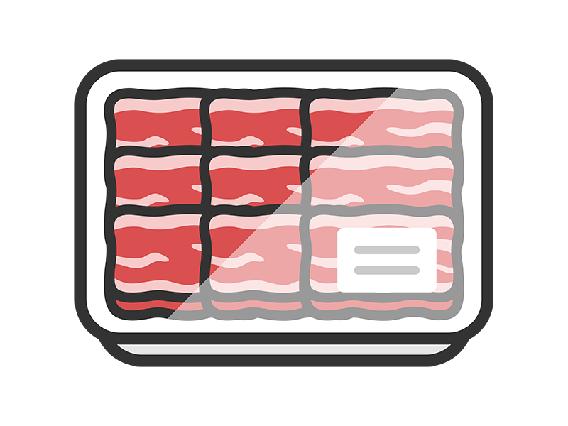 スーパーのパックに入った、牛ばら肉のアイコン（線画カラー）の無料イラスト｜透過PNG・商用利用OK