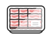 スーパーのパックに入った、豚ばら肉のアイコン（線画カラー）の無料イラスト｜透過PNG・商用利用OK