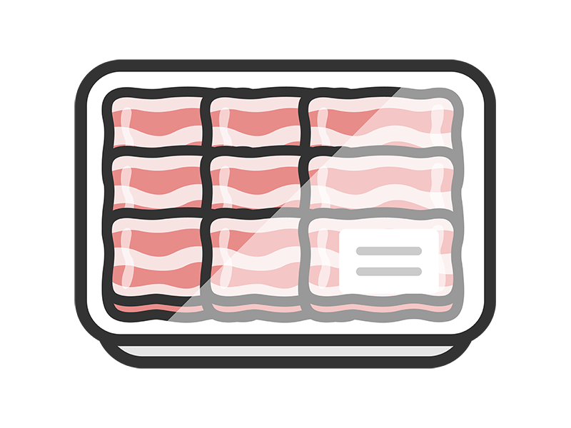 スーパーのパックに入った、豚ばら肉のアイコン（線画カラー）の無料イラスト｜透過PNG・商用利用OK